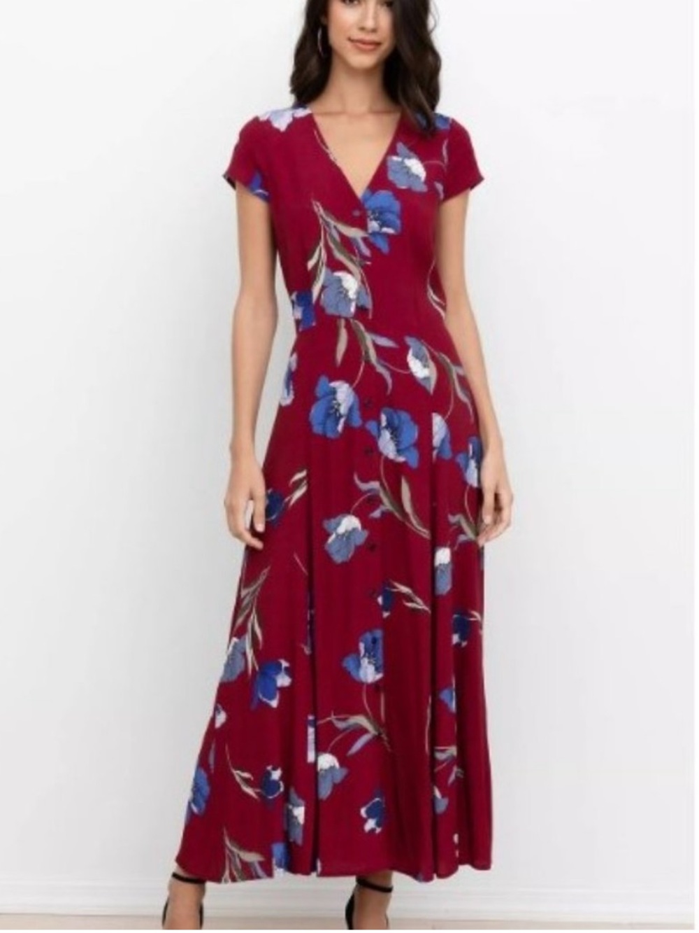 Yumi Kim Southern Belle Floral Print Maxi Dress Burgundy Red Size M
